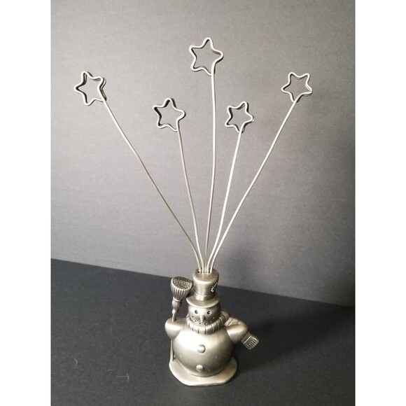 Snowman Christmas Greeting Card Holder Display Pewter Heavy Weight Holiday Fun - Picture 4 of 4